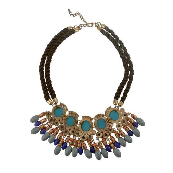 Banana Republic Moroccan Blue Beaded Silk Cord Bib Collar Statement Necklace - Picture 4 of 5